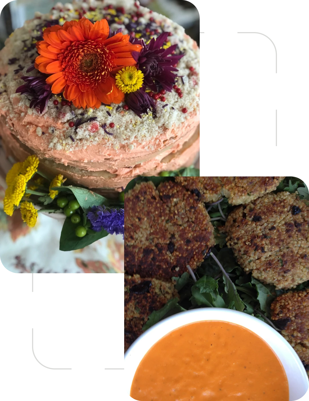 Colorful cake and savory bites