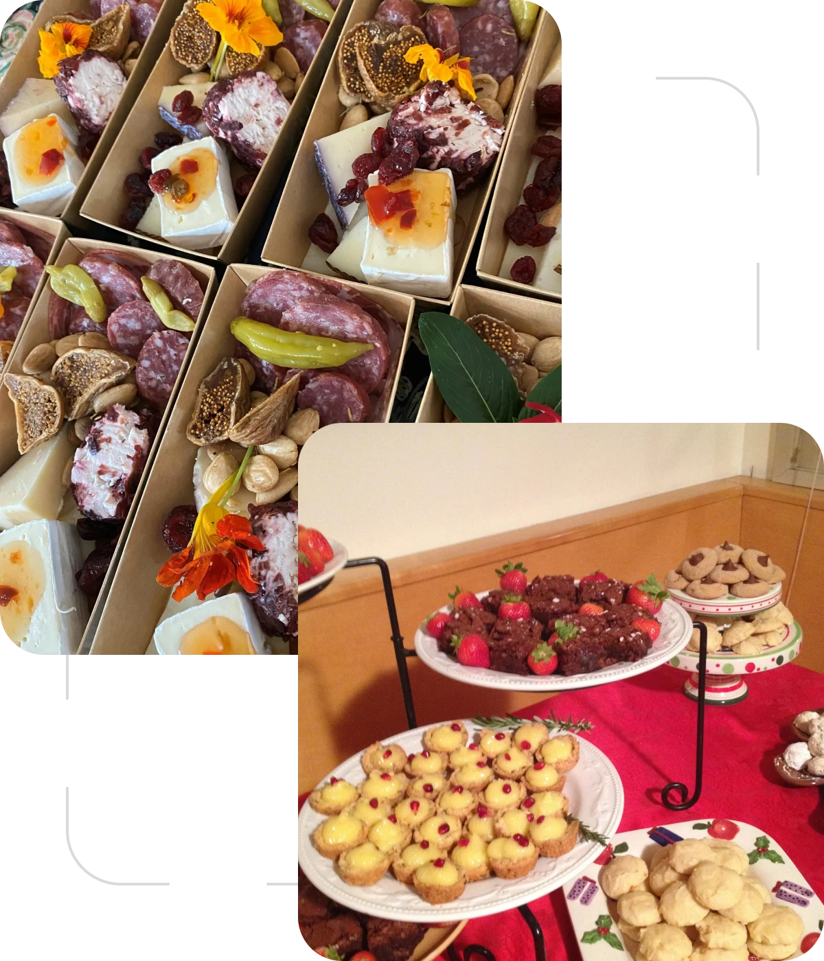 Assorted appetizers and desserts on display