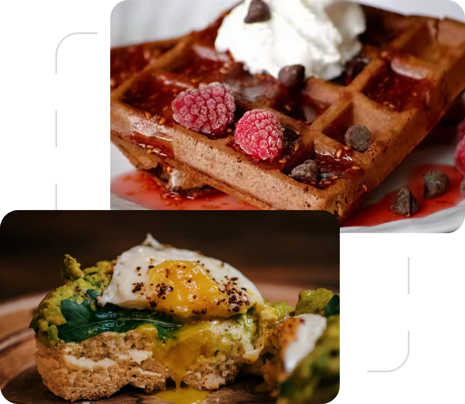 Delicious brunch dishes with toppings